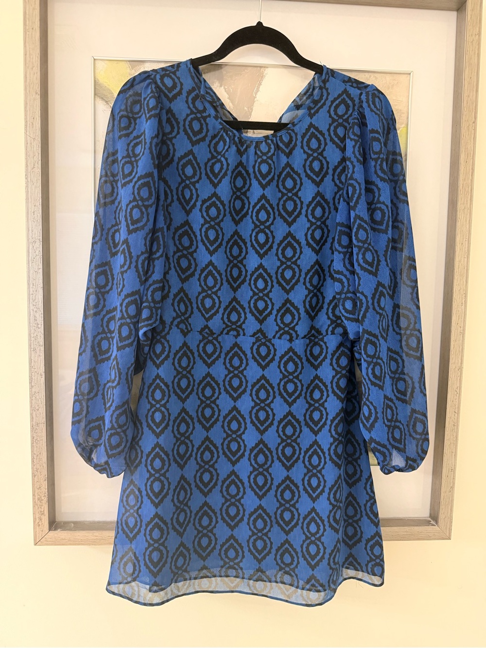 Zara Blue and Black Geometric Print Tunic Top